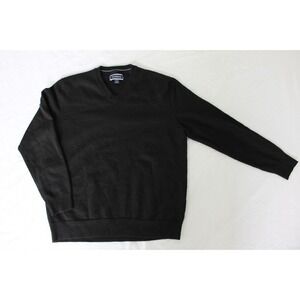 Club Room Mens Black Merino Wool V-Neck Regular Fit Pullover Sweater Size L